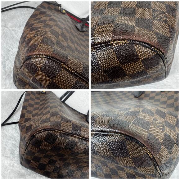 Louis Vuitton Neverfull MM Damier Ebene Tote Bag Cherry Red Interior Brown Check - Picture 11 of 16